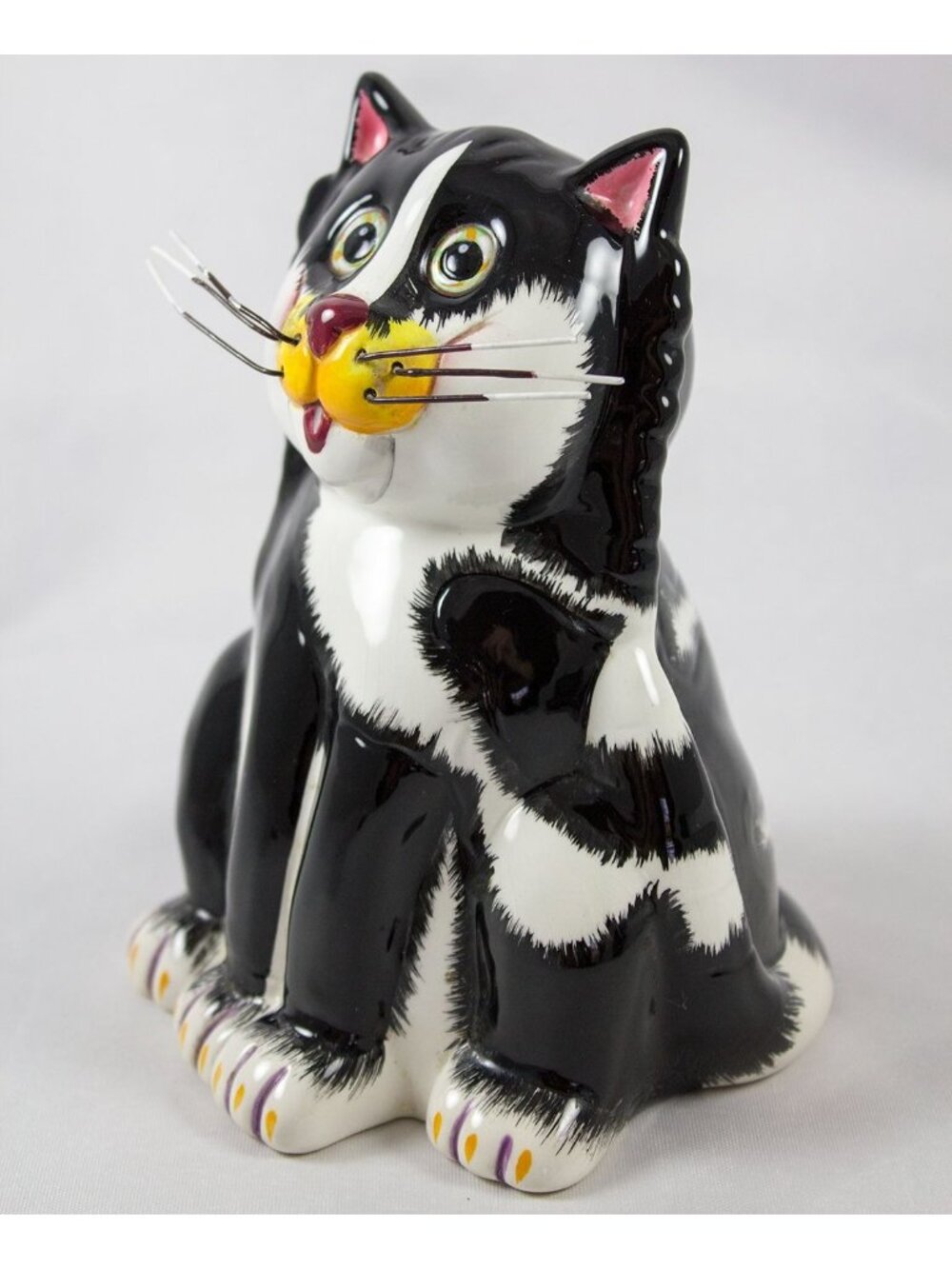 Ganz Bella Casa Oliver Tuxedo Cat Ceramic Coin Bank Wire Whiskers J. Sumner